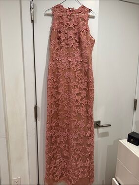 Marchesa Notte Sleeveless Rose Pink Lace Maxi Dress